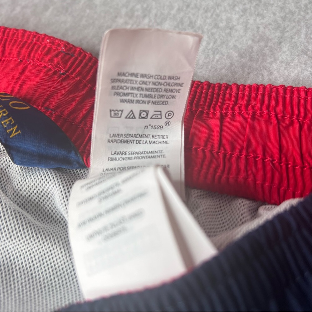 Polo Ralph Lauren Mens Med Swim Trunks Solid Swimsuit Navy Blue Red Pony Preppy - Picture 12 of 12